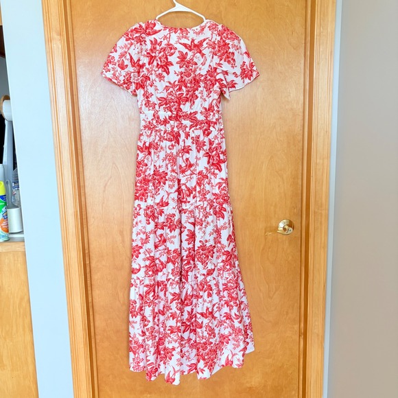 Anthropologie Somerset Red White Floral Toile Cotton Tiered Maxi Dress XS - Picture 3 of 10